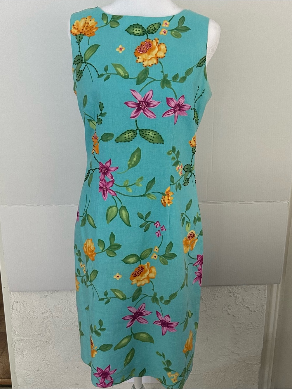 Coldwater Creek Turquoise Floral Beaded Dress